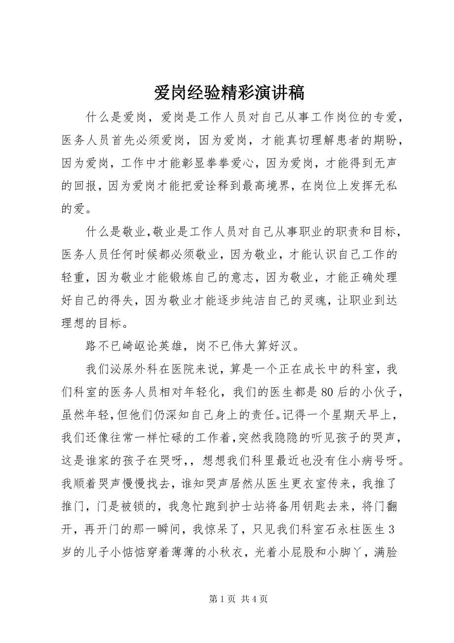 2023年爱岗经验精彩演讲稿新编.docx_第1页