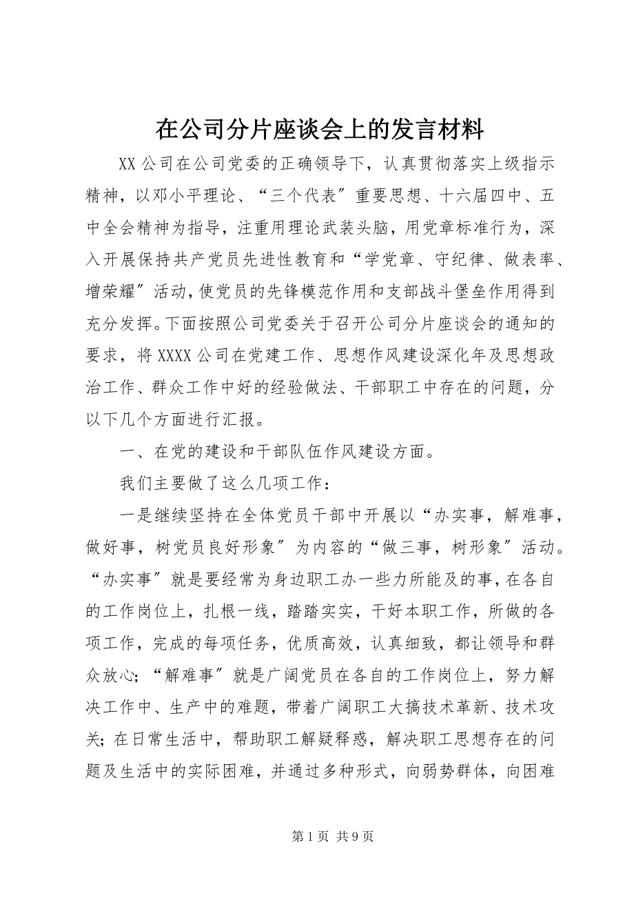 2023年在公司分片座谈会上的讲话材料.docx_第1页