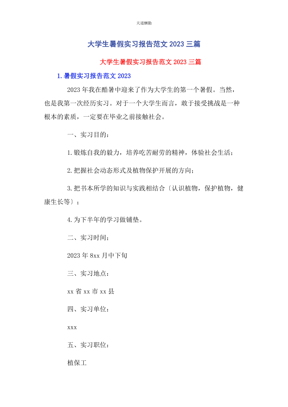 2023年大学生暑假实习报告3篇.docx_第1页