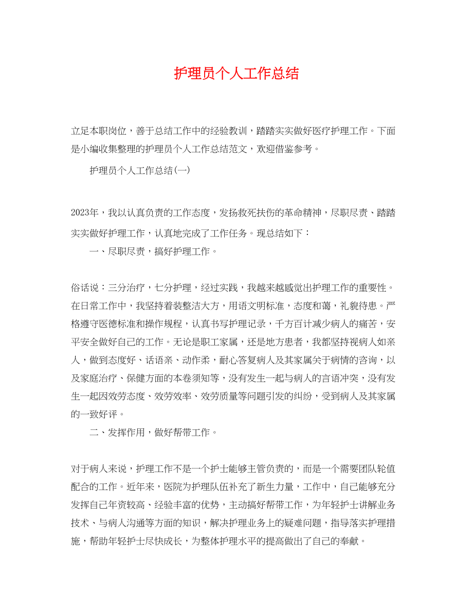 2023年护理员个人工作总结.docx_第1页