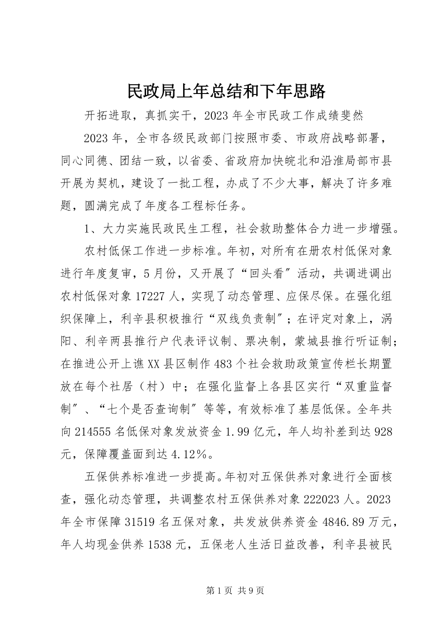 2023年民政局上总结和下思路.docx_第1页