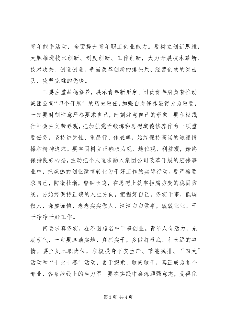 2023年在集团公司青年先模人物座谈会上的致辞.docx_第3页