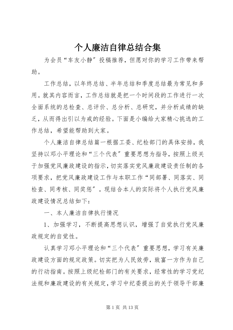 2023年个人廉洁自律总结合集.docx_第1页