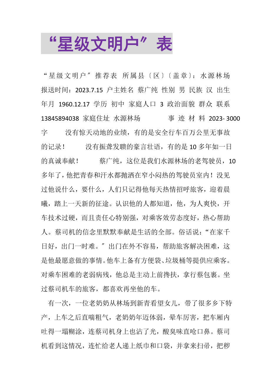 2023年星级文明户表.doc_第1页