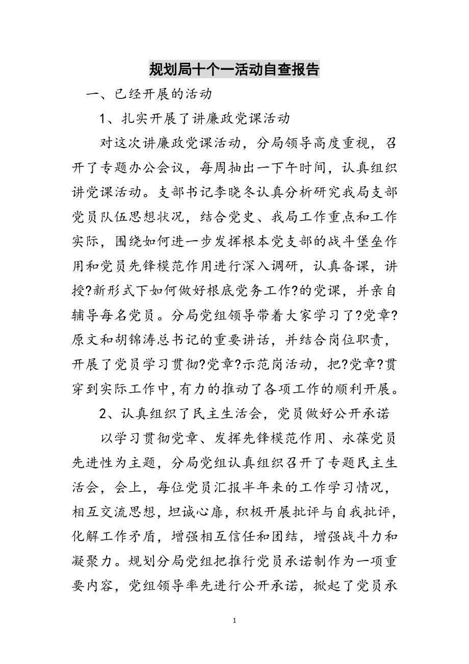 2023年规划局十个一活动自查报告范文.doc_第1页