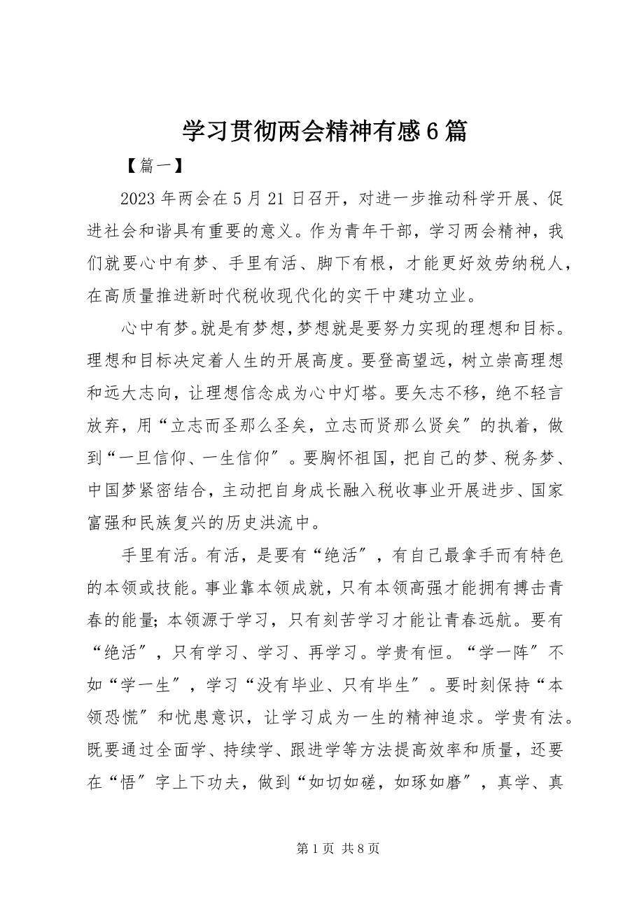 2023年学习贯彻两会精神有感6篇.docx_第1页