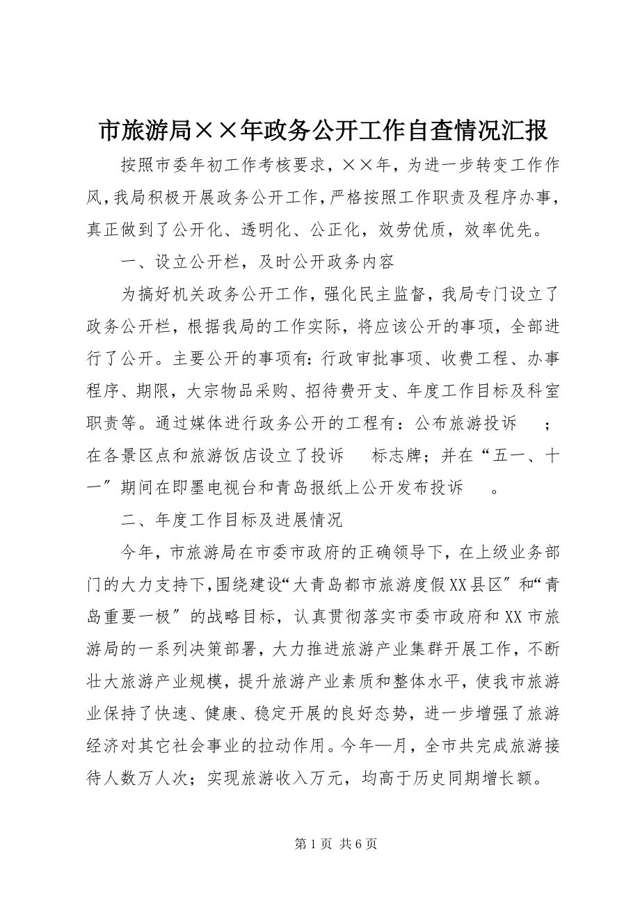 2023年市旅游局政务公开工作自查情况汇报.docx_第1页