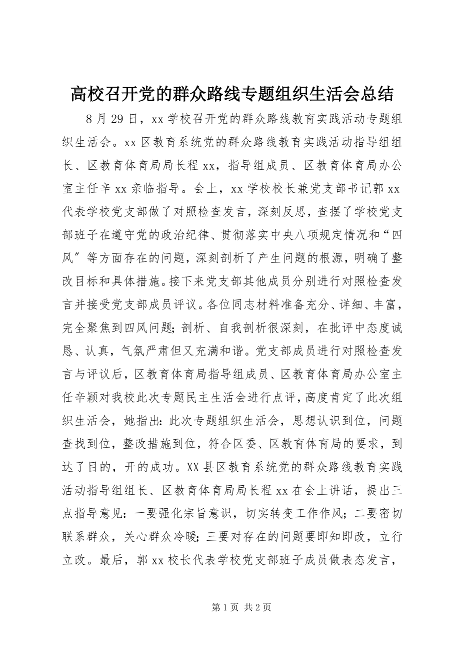 2023年高校召开党的群众路线专题组织生活会总结.docx_第1页