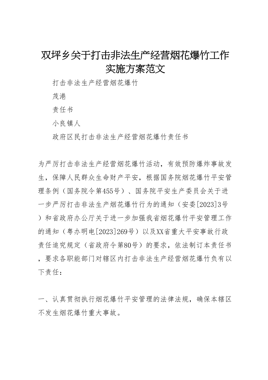 2023年双坪乡关于打击非法生产经营烟花爆竹工作实施方案范文 2.doc_第1页