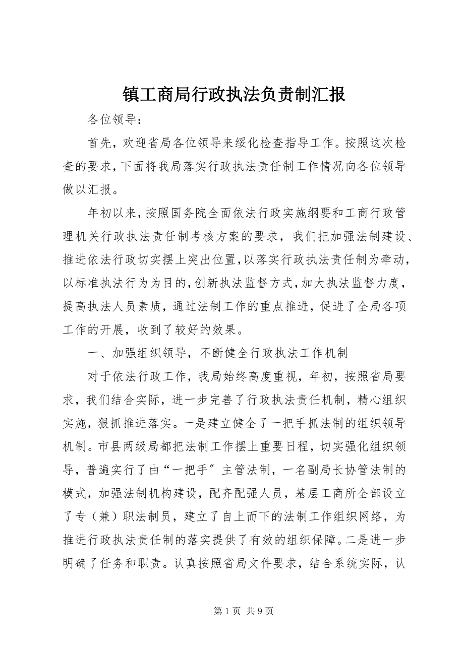 2023年镇工商局行政执法负责制汇报.docx_第1页