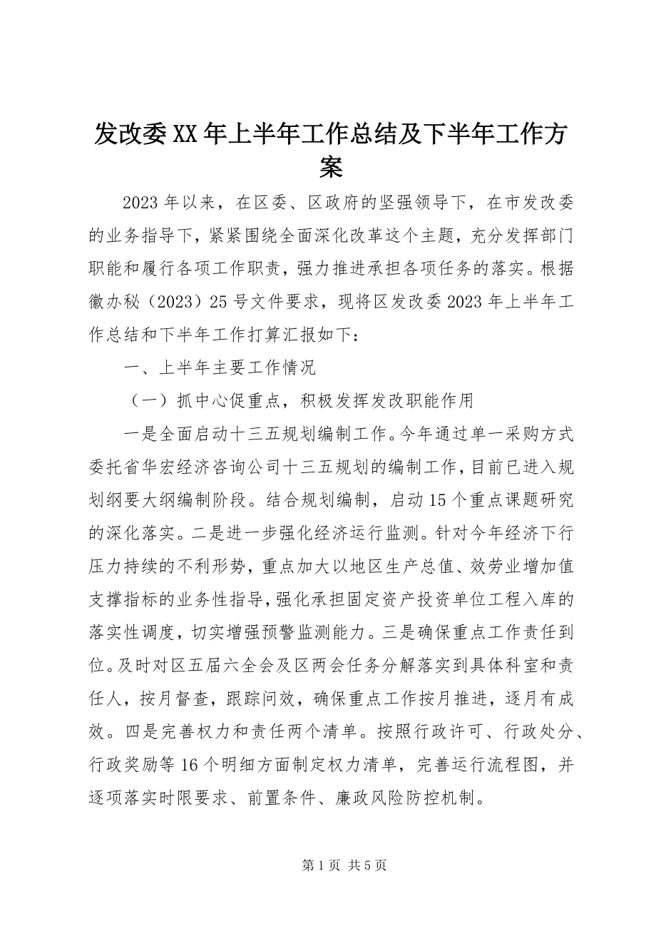 2023年发改委某年上半年工作总结及下半年工作计划.docx_第1页