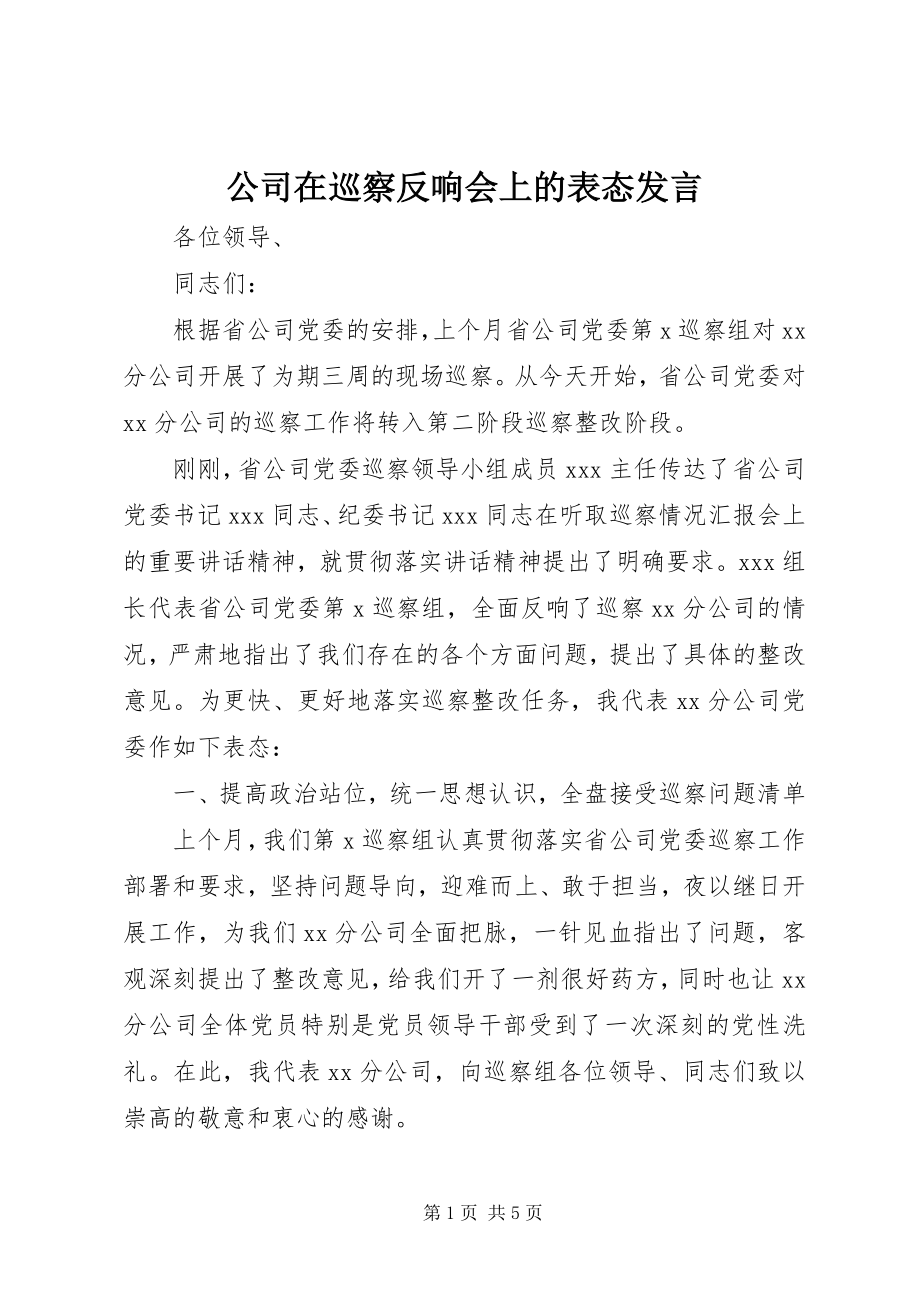 2023年公司在巡察反馈会上的表态讲话.docx_第1页