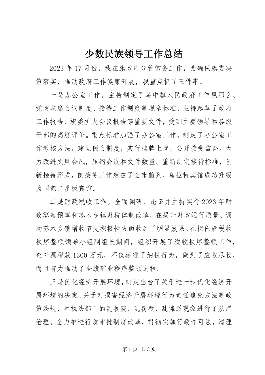 2023年少数民族领导工作总结.docx_第1页