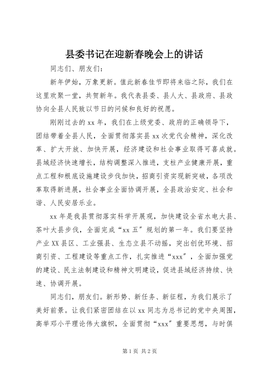 2023年县委书记在迎新春晚会上的讲话.docx_第1页