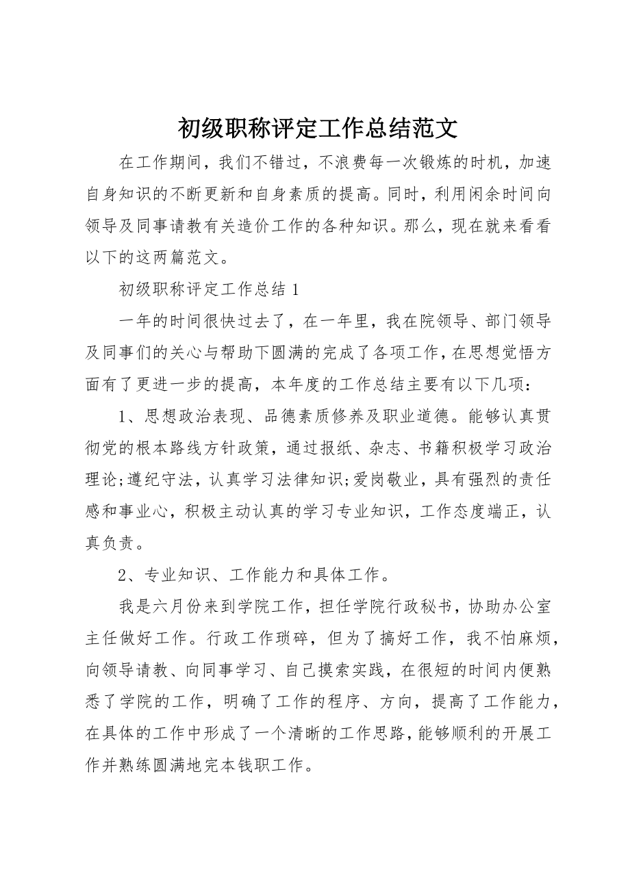 2023年初级职称评定工作总结.docx_第1页