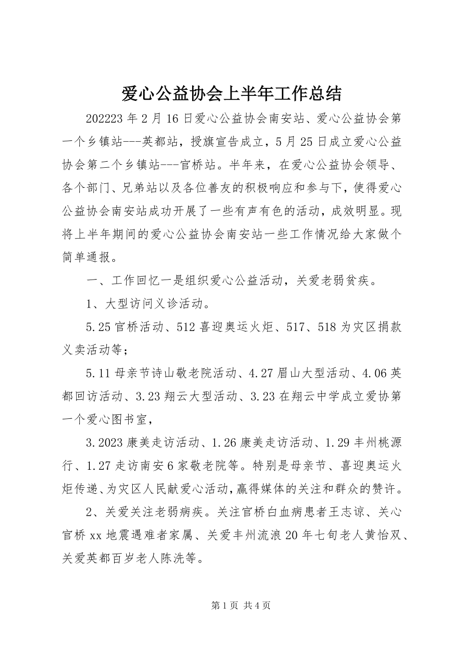 2023年爱心公益协会上半年工作总结新编.docx_第1页