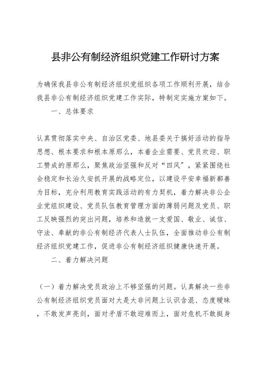 2023年县非公有制经济组织党建工作研讨方案 新编.doc_第1页