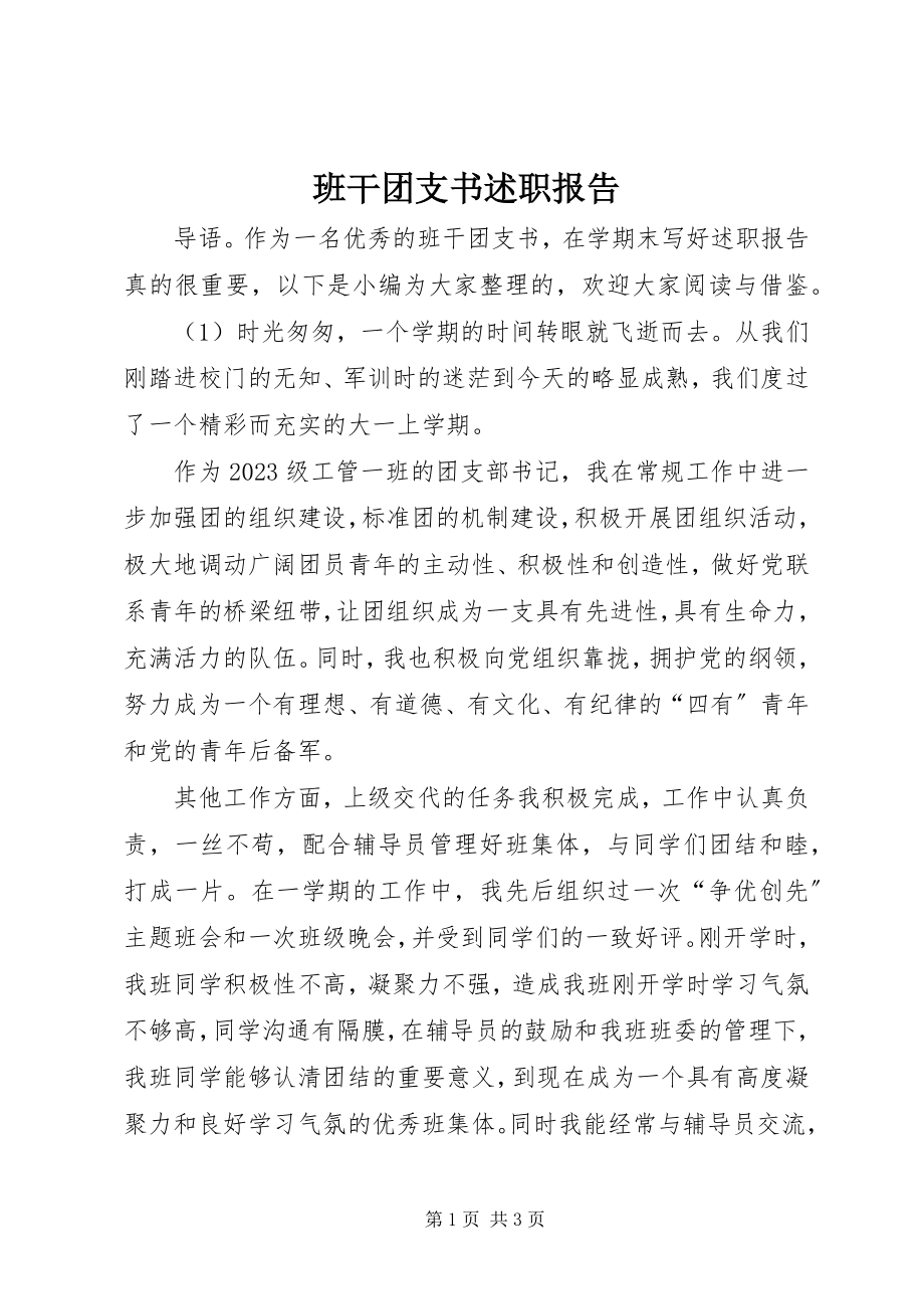 2023年班干团支书述职报告新编.docx_第1页