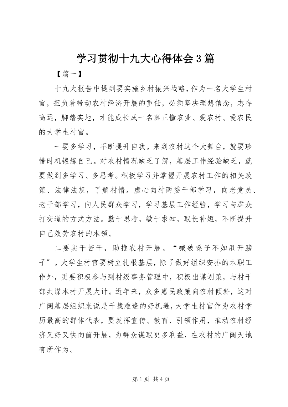 2023年学习贯彻十九大心得体会3篇.docx_第1页