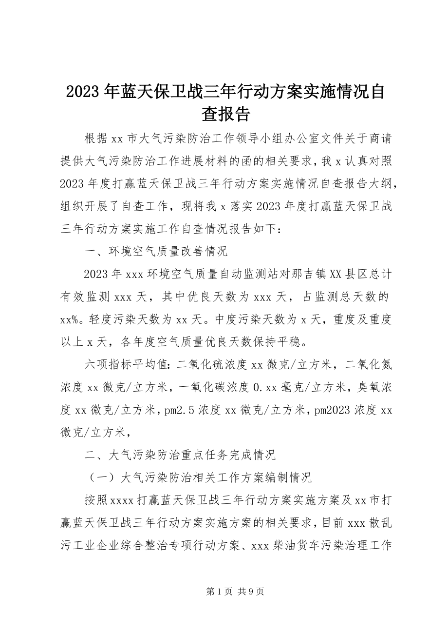 2023年蓝天保卫战三行动计划实施情况自查报告.docx_第1页