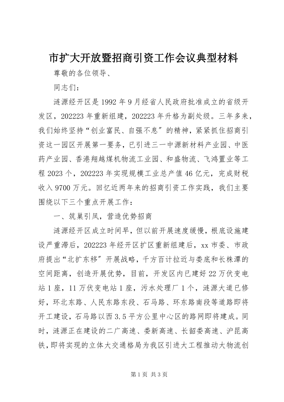 2023年市扩大开放暨招商引资工作会议典型材料.docx_第1页