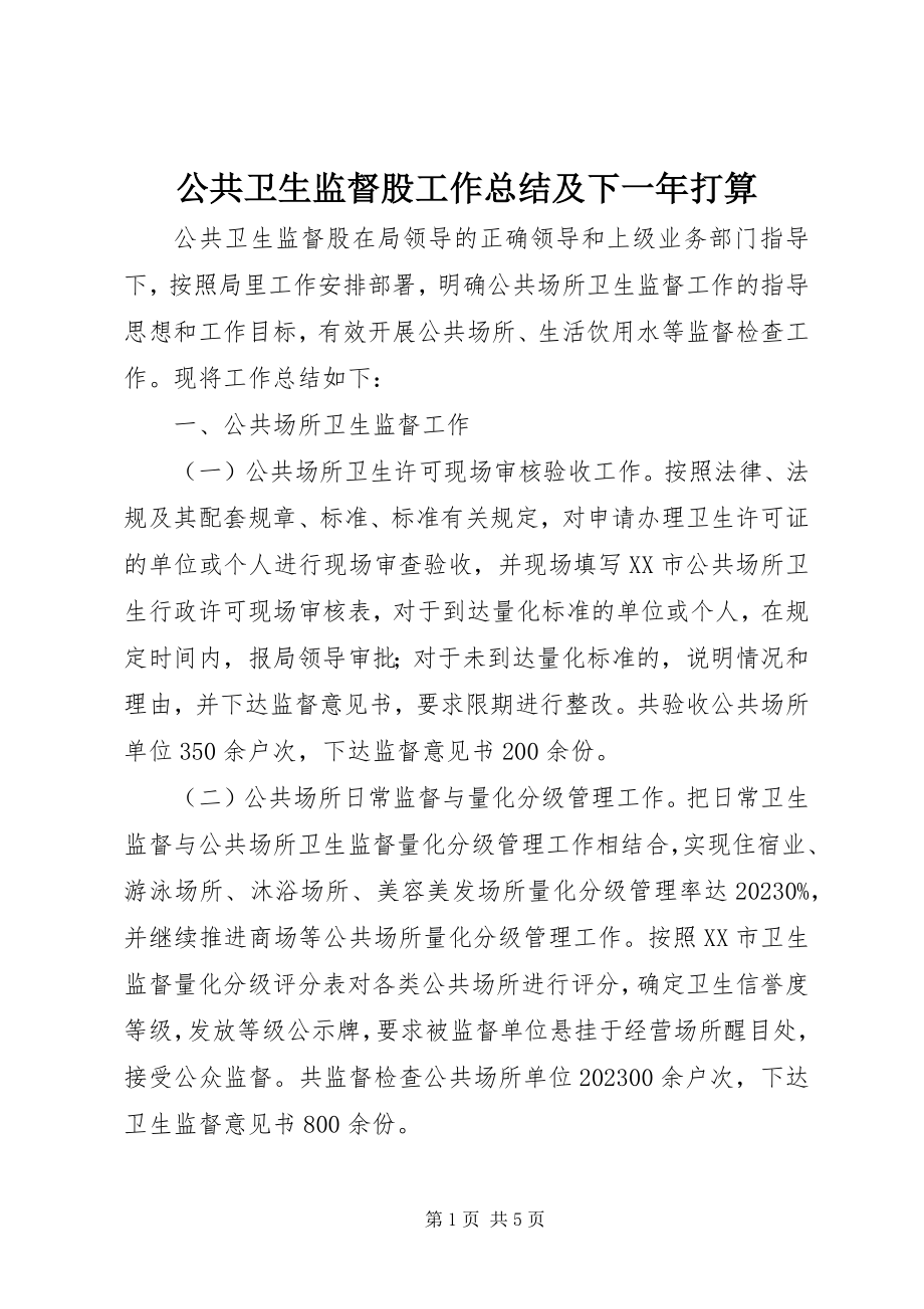 2023年公共卫生监督股工作总结及下一年打算.docx_第1页