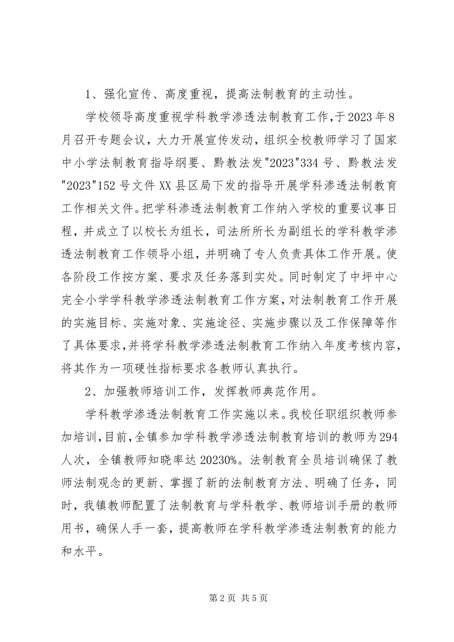 2023年谷里镇中小学学科教学渗透法制教育工作汇报材料.docx_第2页