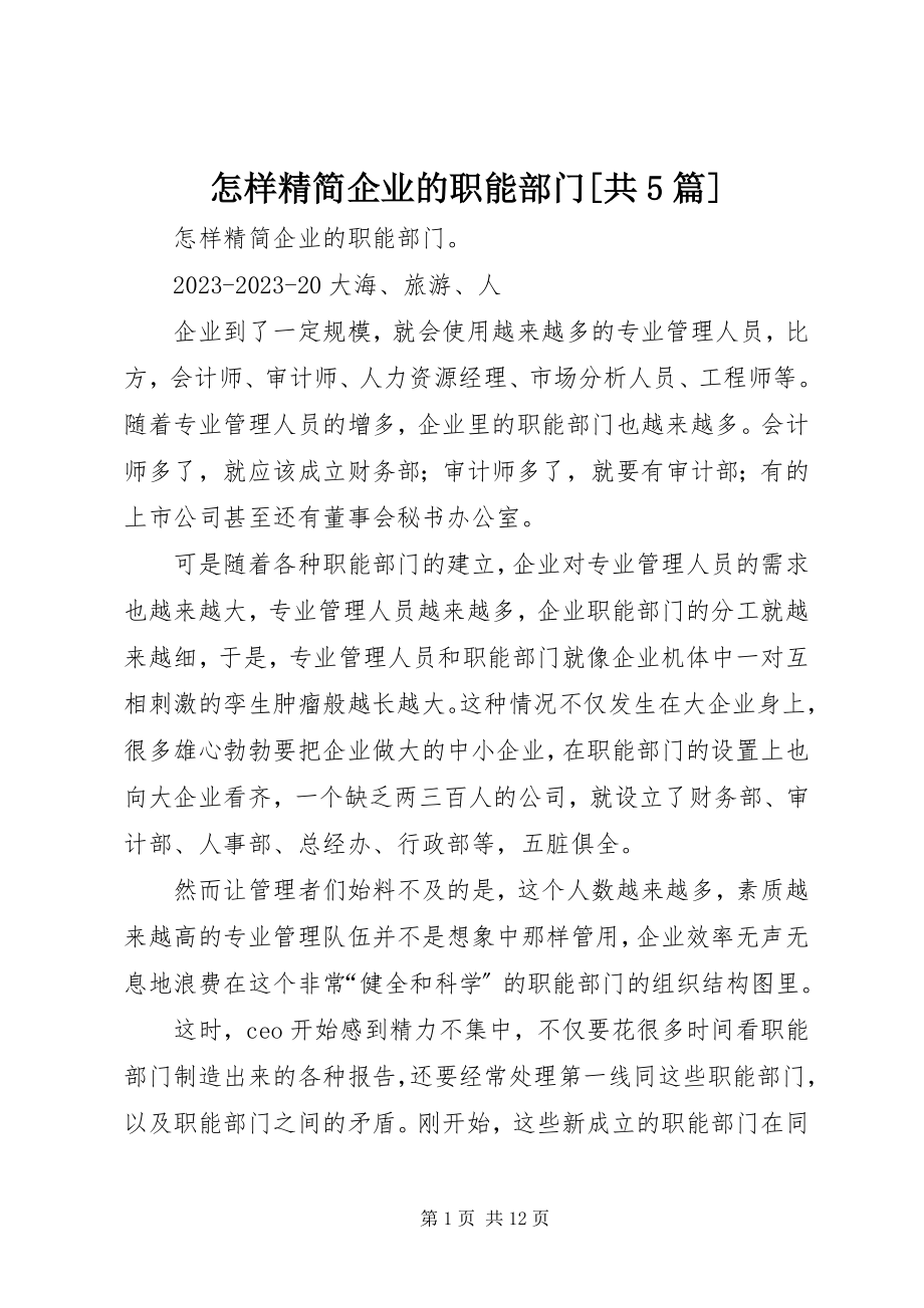 2023年怎样精简企业的职能部门共5篇.docx_第1页