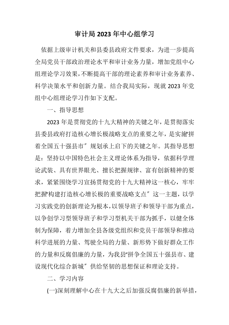 2023年审计局2023年中心组学习计划.docx_第1页