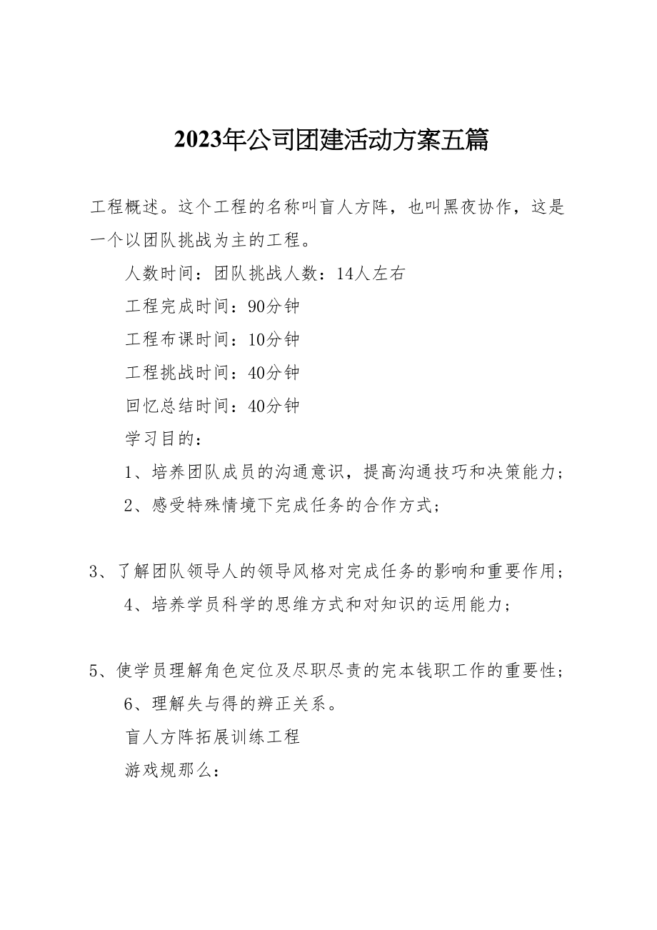 2023年公司团建活动方案五篇新编.doc_第1页