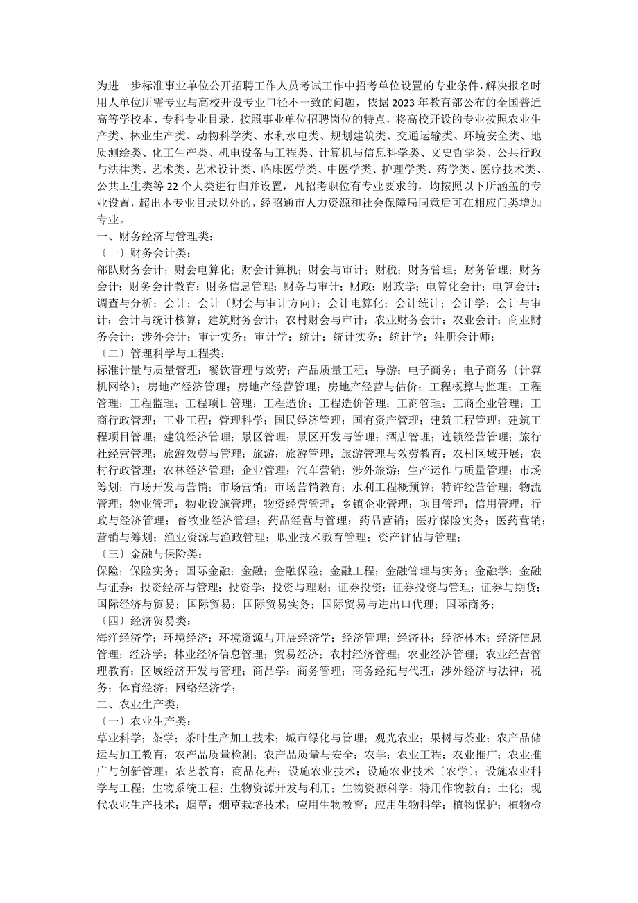 2023年昭通年事业单位专业划分.docx_第1页