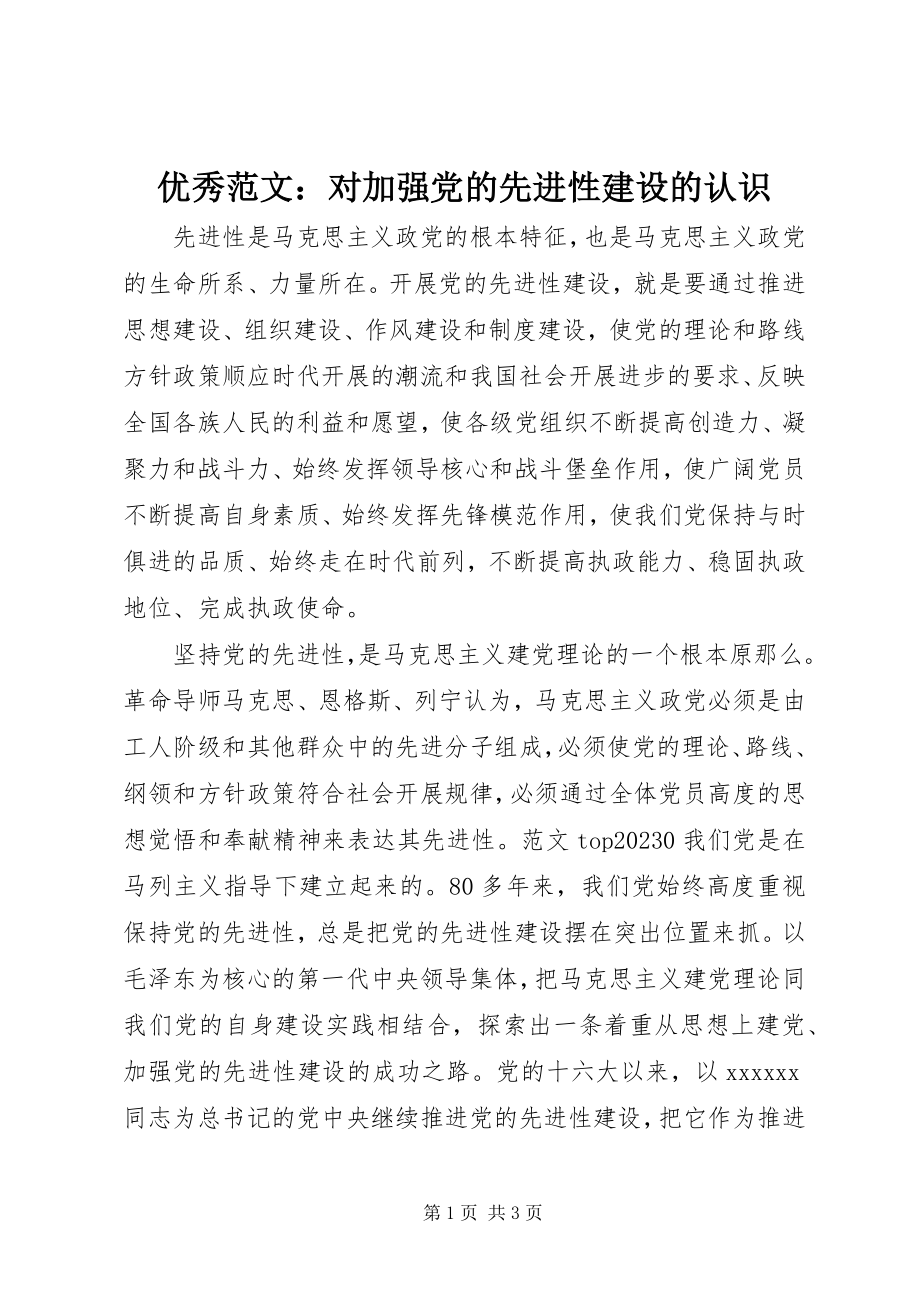 2023年优秀对加强党的先进性建设的认识.docx_第1页