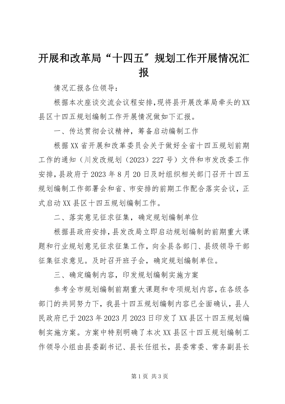 2023年发展和改革局“十四五”规划工作开展情况汇报.docx_第1页