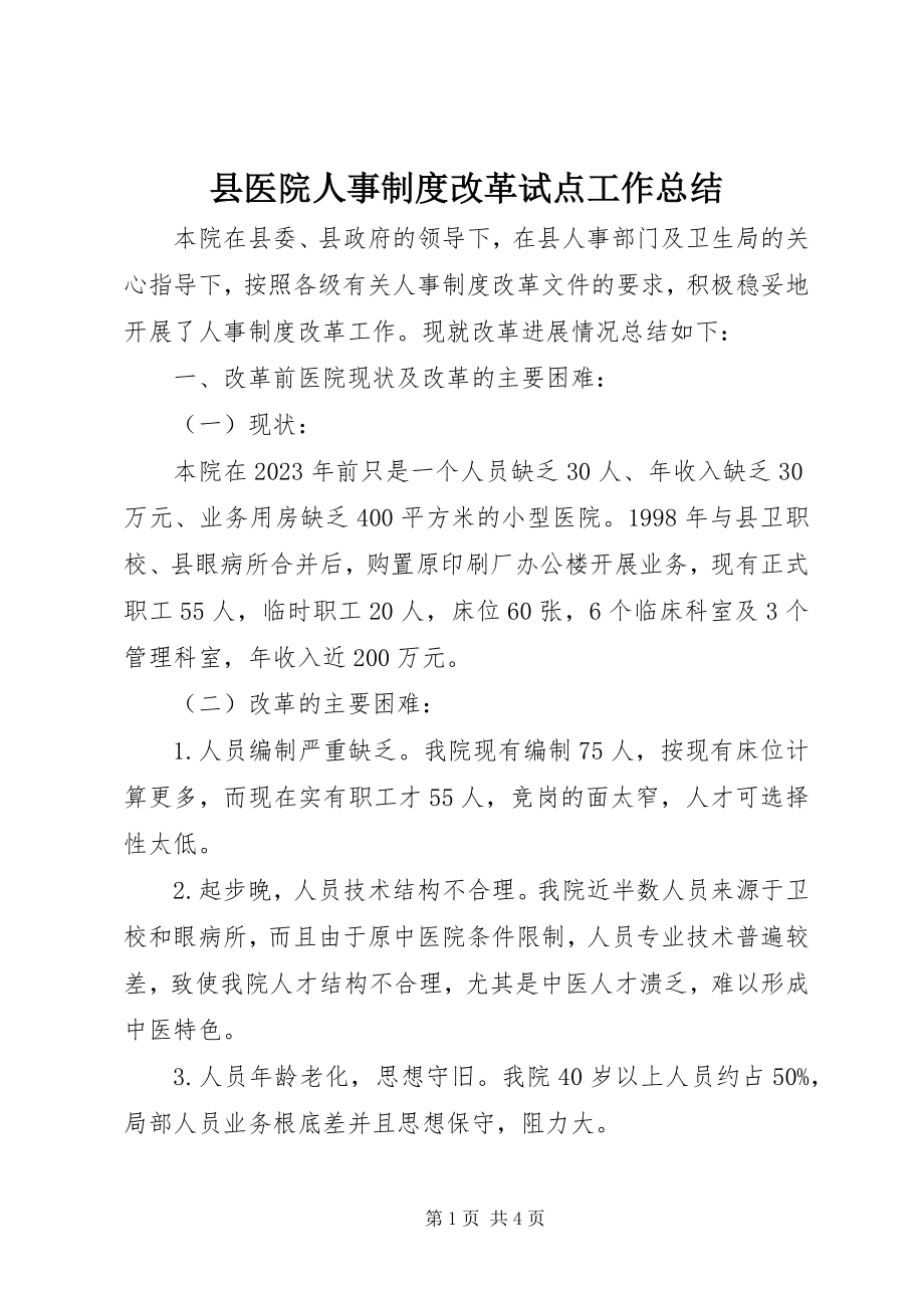 2023年县医院人事制度改革试点工作总结.docx_第1页