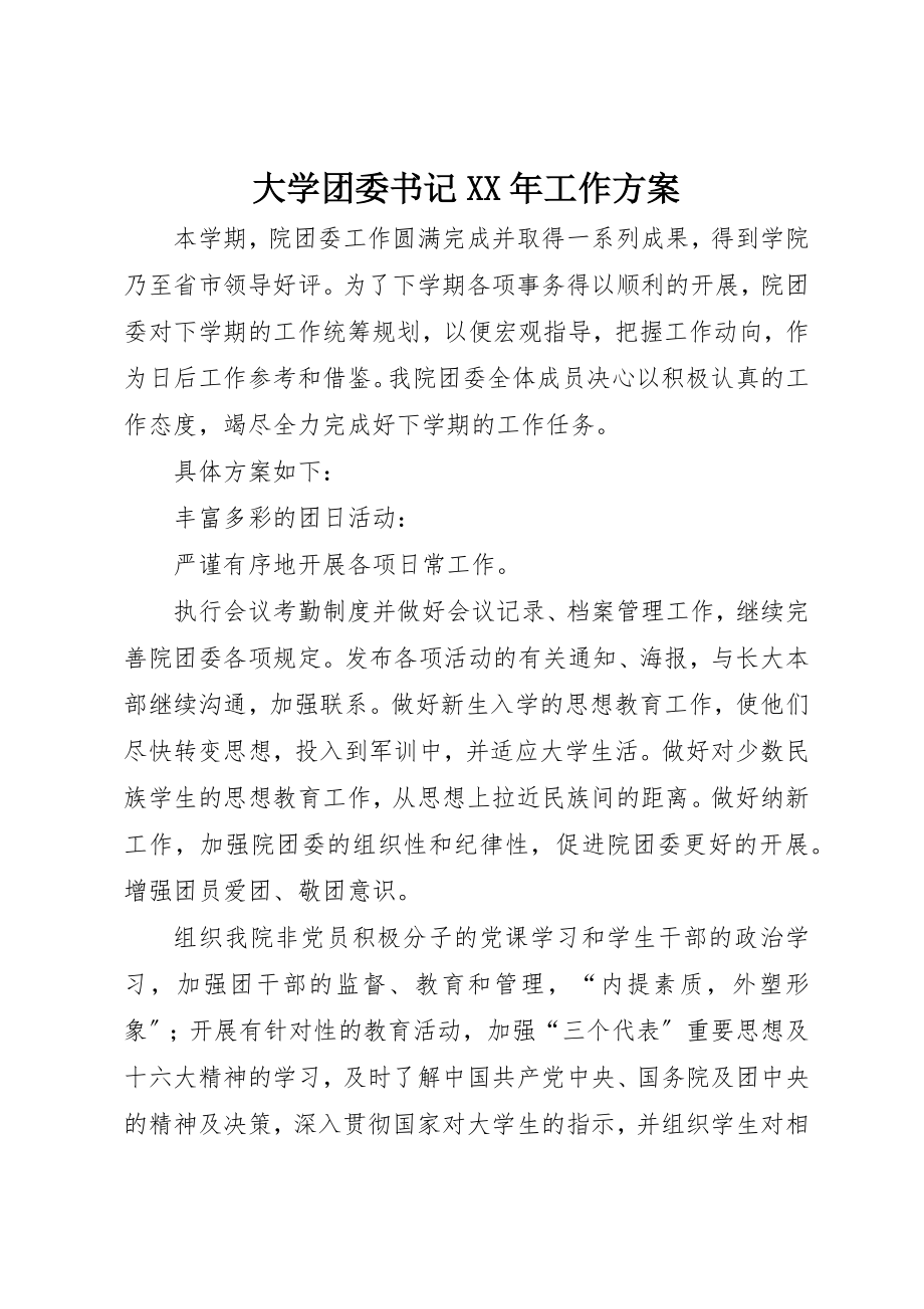 2023年大学团委书记某年工作计划.docx_第1页