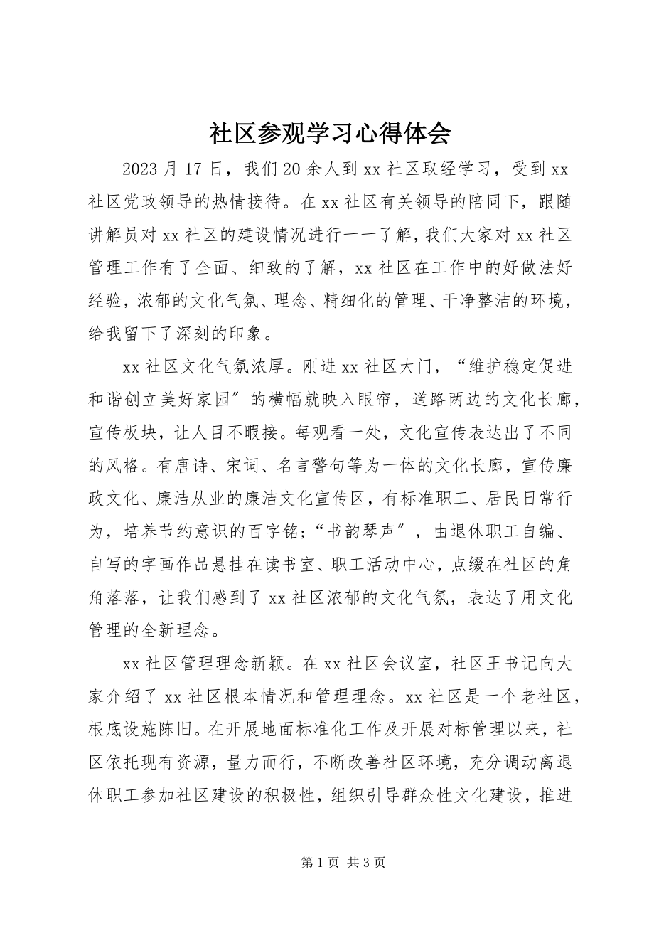 2023年社区参观学习心得体会.docx_第1页