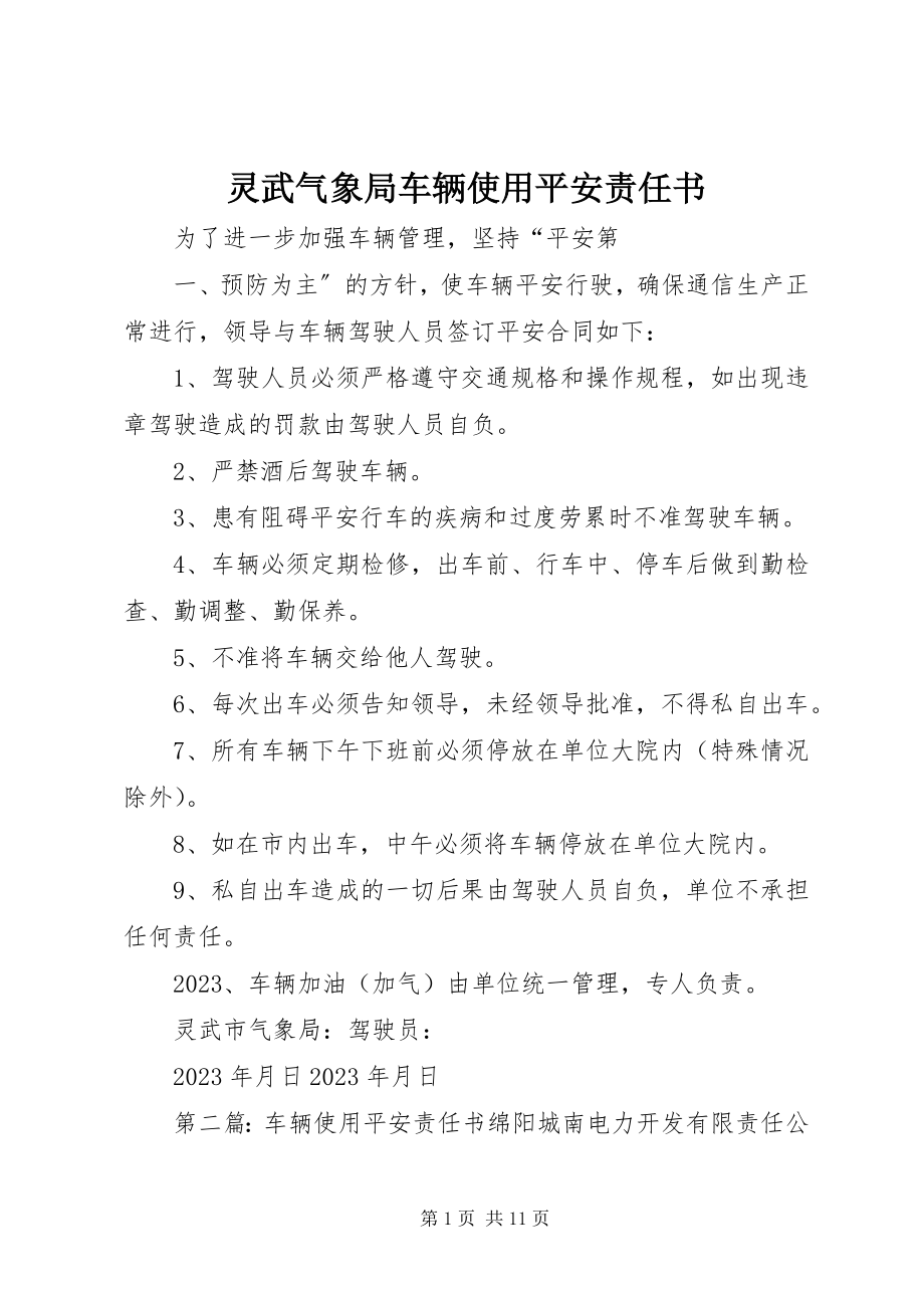 2023年灵武气象局车辆使用安全责任书.docx_第1页