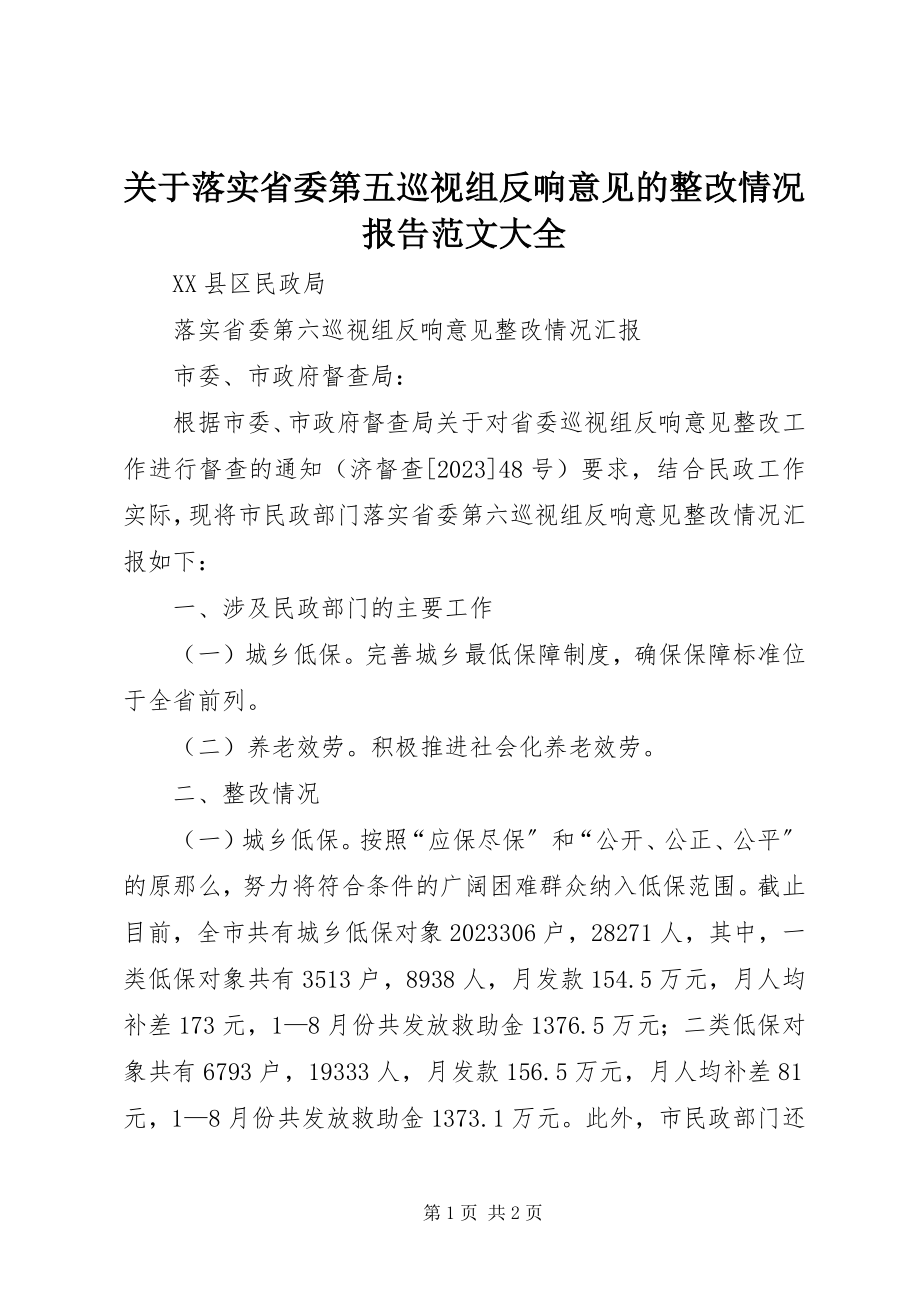 2023年落实省委第五巡视组反馈意见的整改情况报告大全.docx_第1页