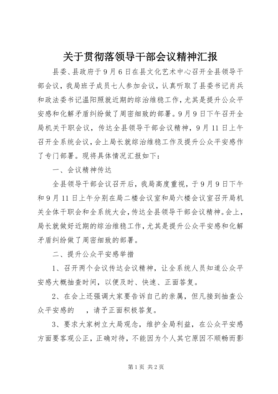 2023年贯彻落领导干部会议精神汇报.docx_第1页