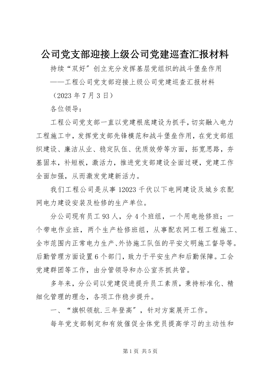 2023年公司党支部迎接上级公司党建巡查汇报材料.docx_第1页