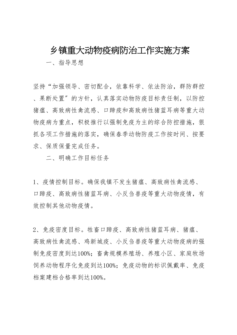 2023年乡镇重大动物疫病防治工作实施方案新编.doc_第1页