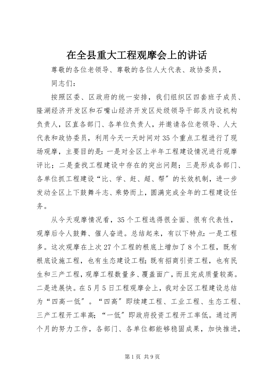 2023年在全县重大项目观摩会上的致辞.docx_第1页