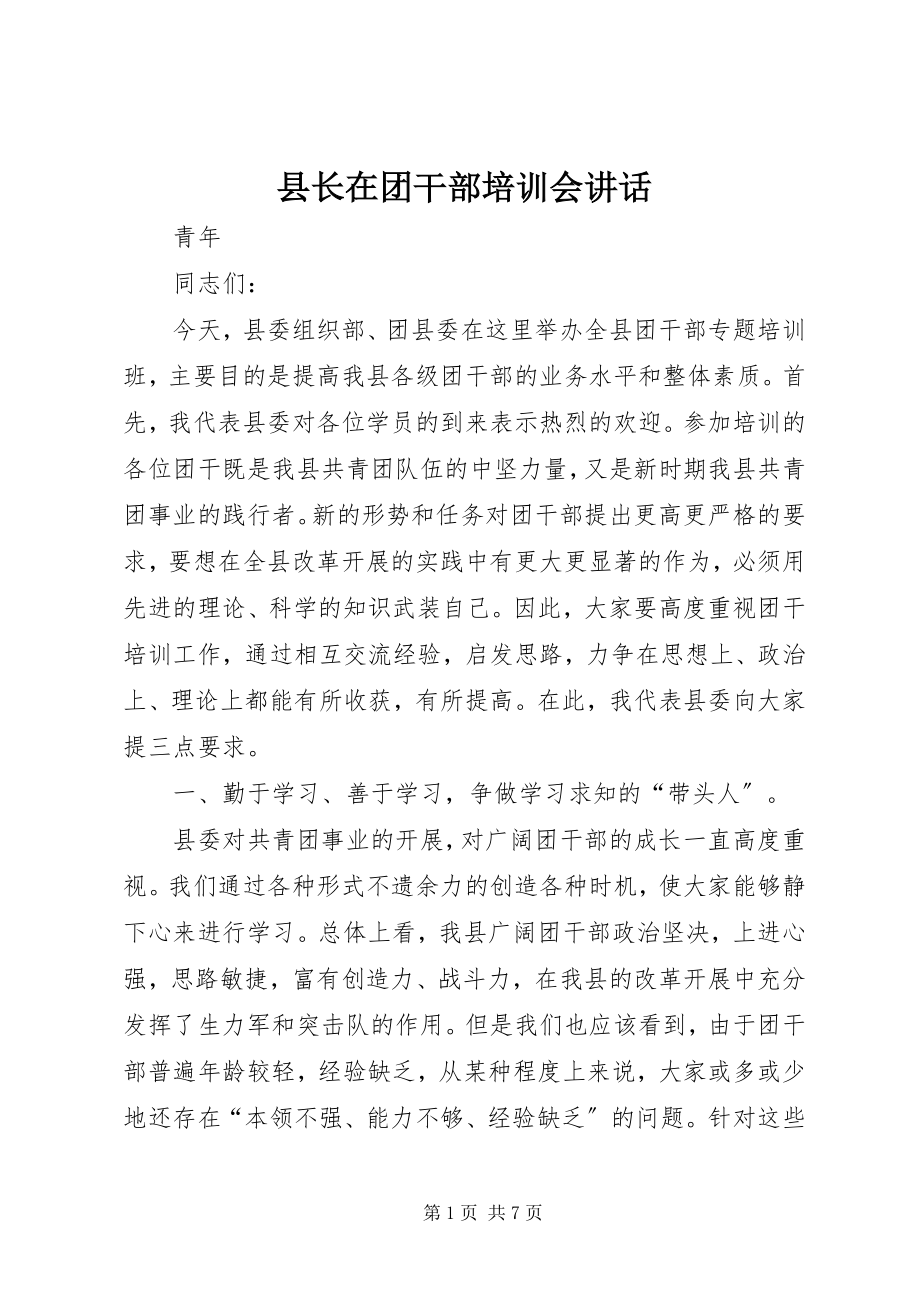 2023年县长在团干部培训会致辞.docx_第1页