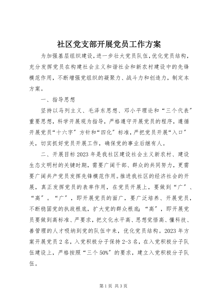 2023年社区党支部发展党员工作计划.docx_第1页