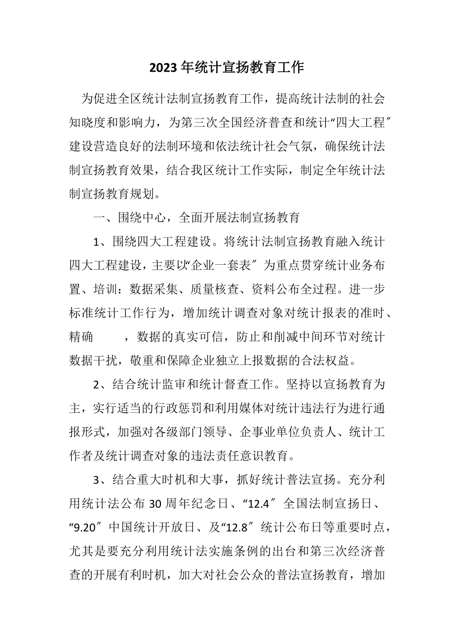 2023年统计宣传教育工作计划.docx_第1页