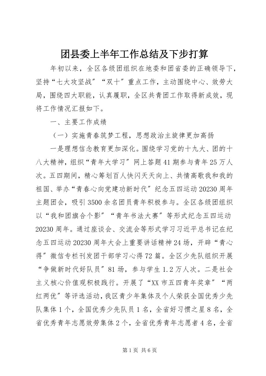 2023年团县委上半年工作总结及下步打算.docx_第1页