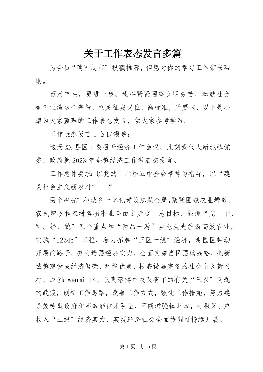 2023年工作表态讲话多篇.docx_第1页