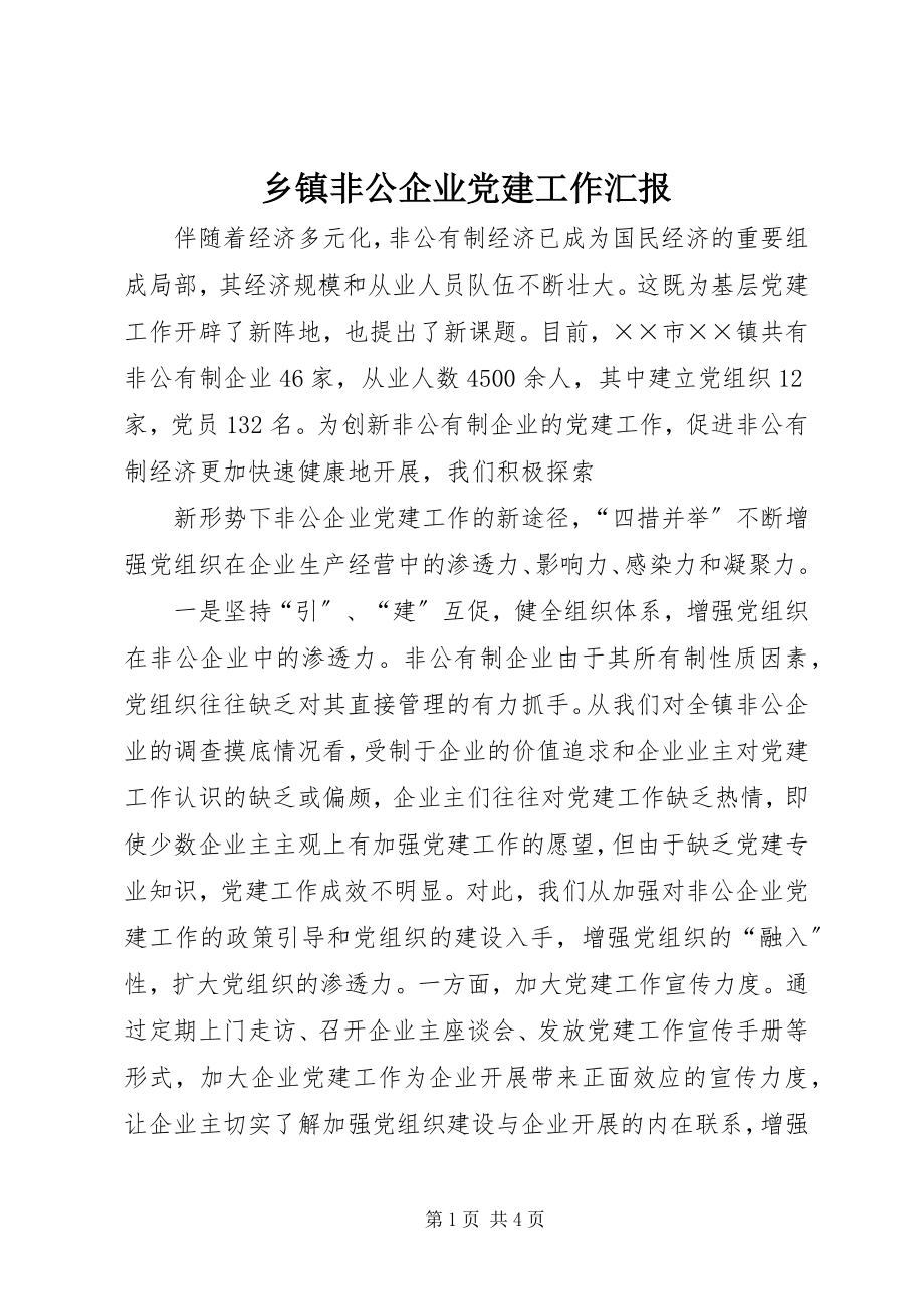 2023年乡镇非公企业党建工作汇报.docx_第1页