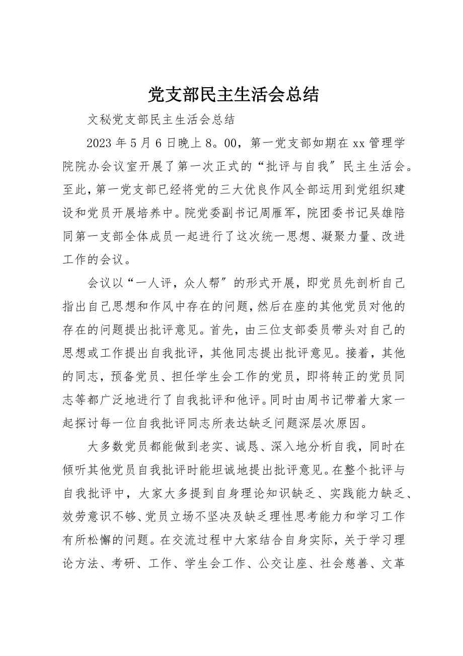 2023年党支部民主生活会总结.docx_第1页