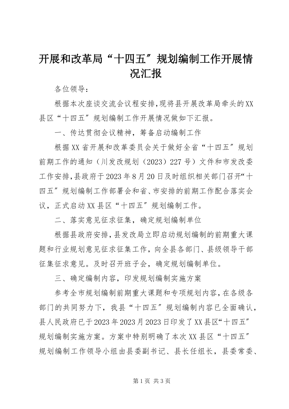 2023年发展和改革局“十四五”规划编制工作开展情况汇报.docx_第1页